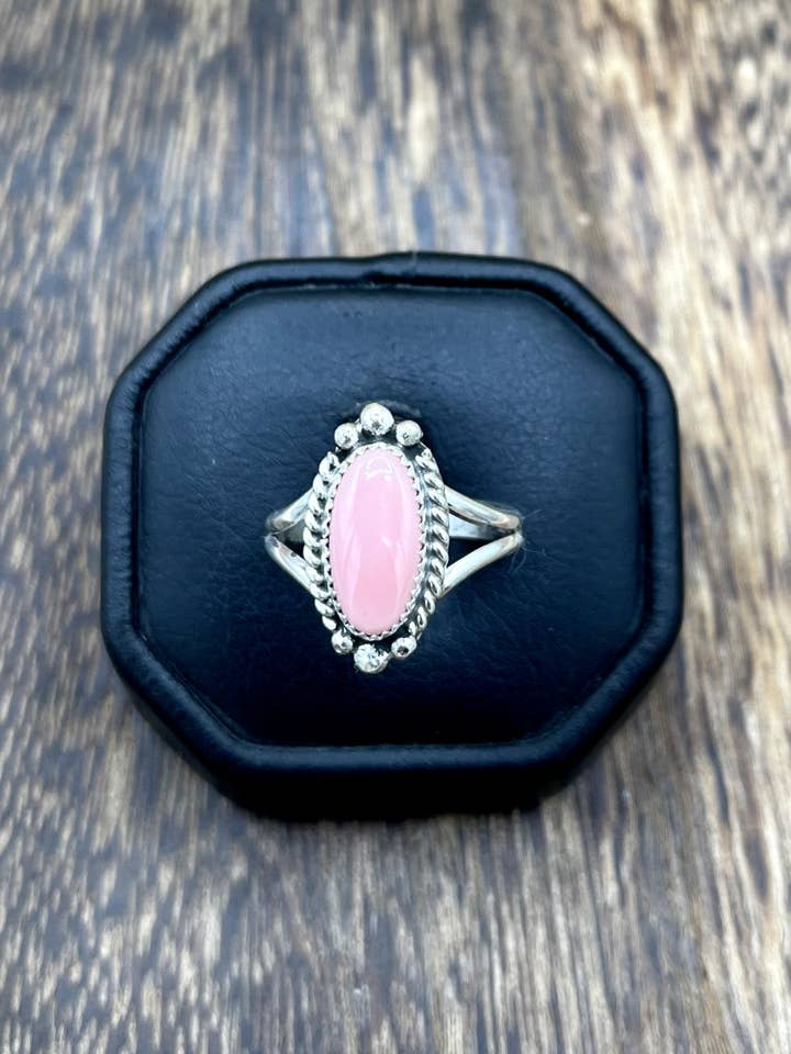 Navajo Handmade Sterling Silver Pink Conch Shell Band Rings By Byron Begay for wholesale by Native City Jewelry