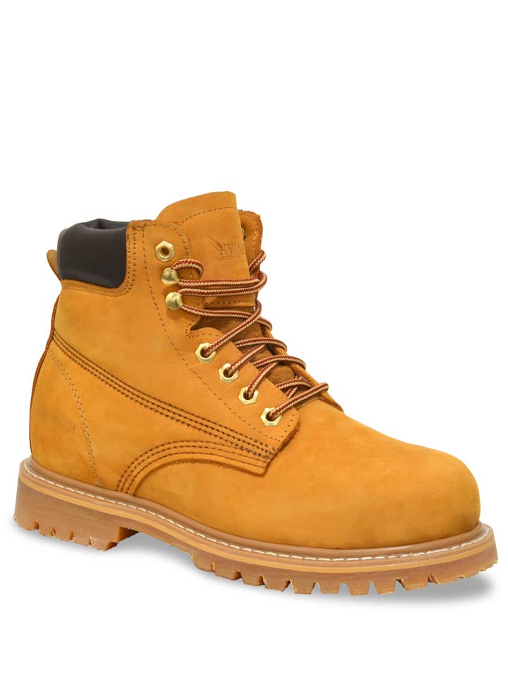 610 Tan Men's Boot - Plain Toe Full Grain Nubuck Leather for wholesale by RedHawk Boot Co.