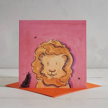 Lion Greetings Card 'Rusty' för wholesale av Helen Wiseman Illustration