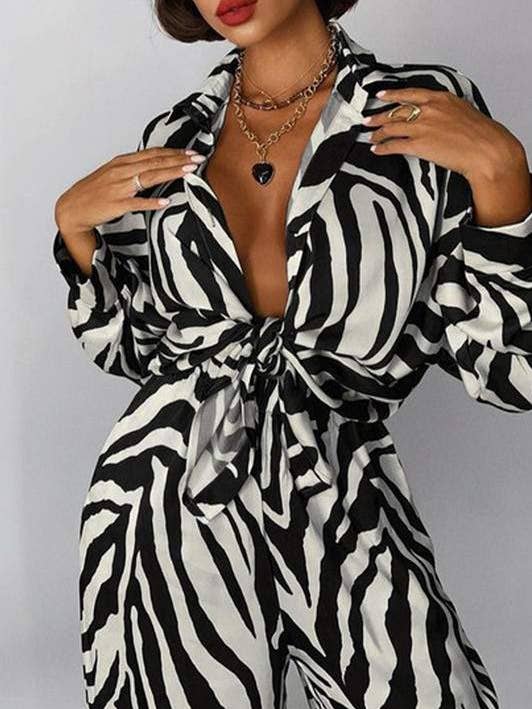 Flarix - Wholesale Top & Skirt Set - Women's - zebra blouse top and pants sets0