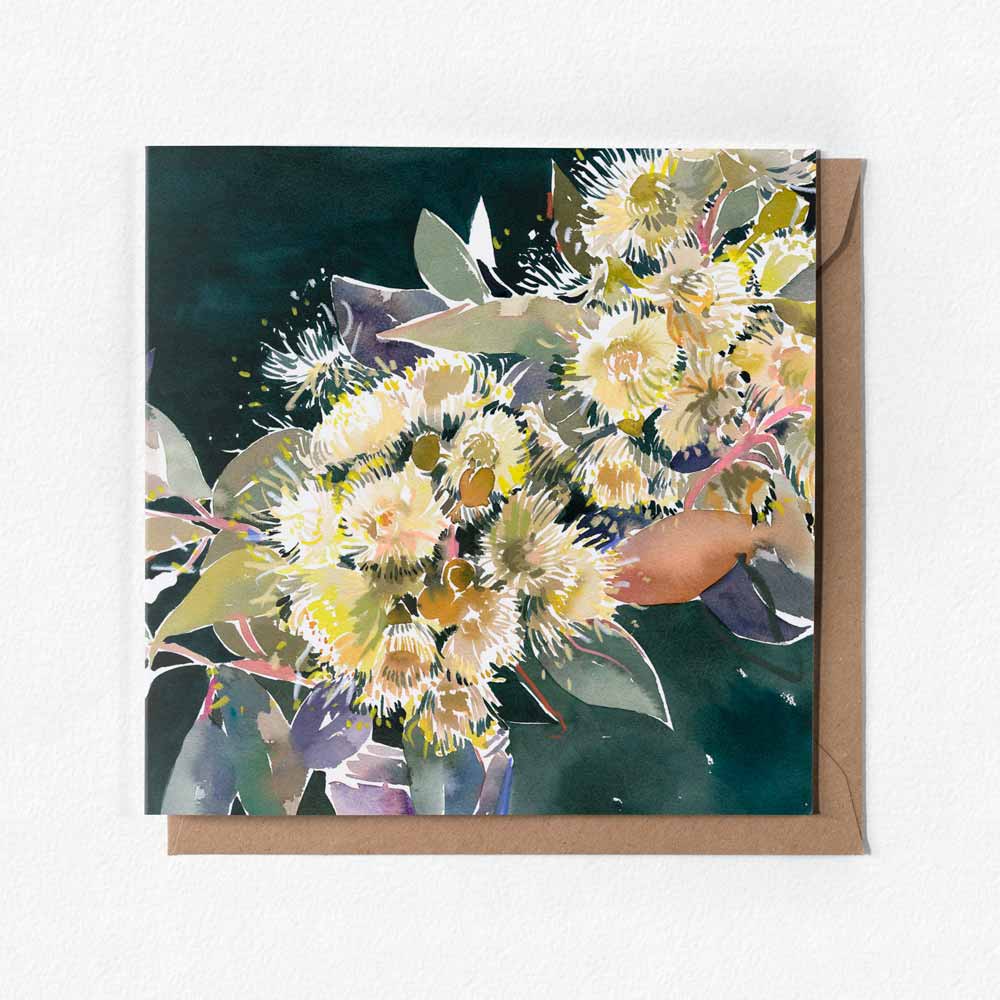 Natalie Martin | Australian Watercolour Artist - Wholesale Gewone wenskaart - 'Gom Bloesem en Salsa Pot' Wenskaart1