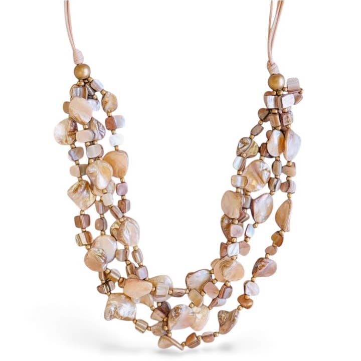 Beachy Beaded Shell Necklace | Handmade Statement Jewelry for wholesale by Bijoux Envie Statement Jewelry