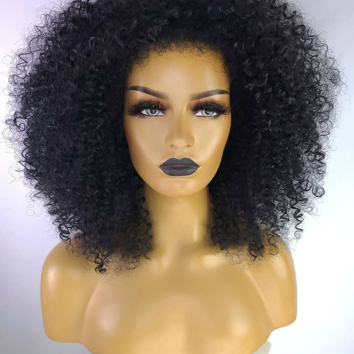 Celebrity Hair for Less - Wholesale Wig/Hair Piece - Afro Kinky Curly Wig with Afro Hairline, 16", 1B