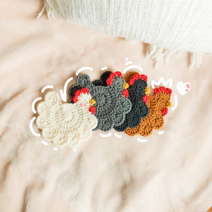 Skys Emporium - Wholesale Coasters - Crochet Chicken Coasters, Handmade Table Drink Trivet