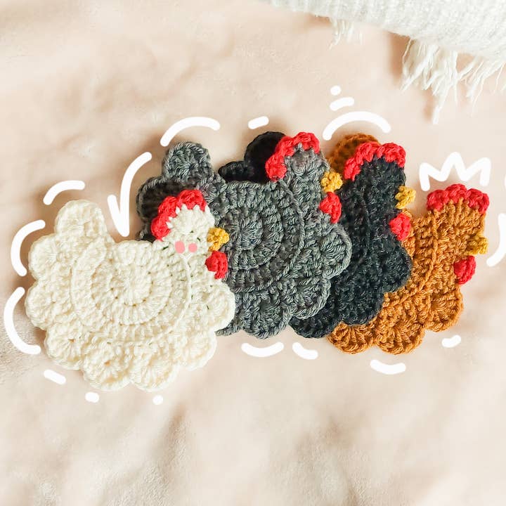 Skys Emporium - Wholesale Coasters - Crochet Chicken Coasters, Handmade Table Drink Trivet0