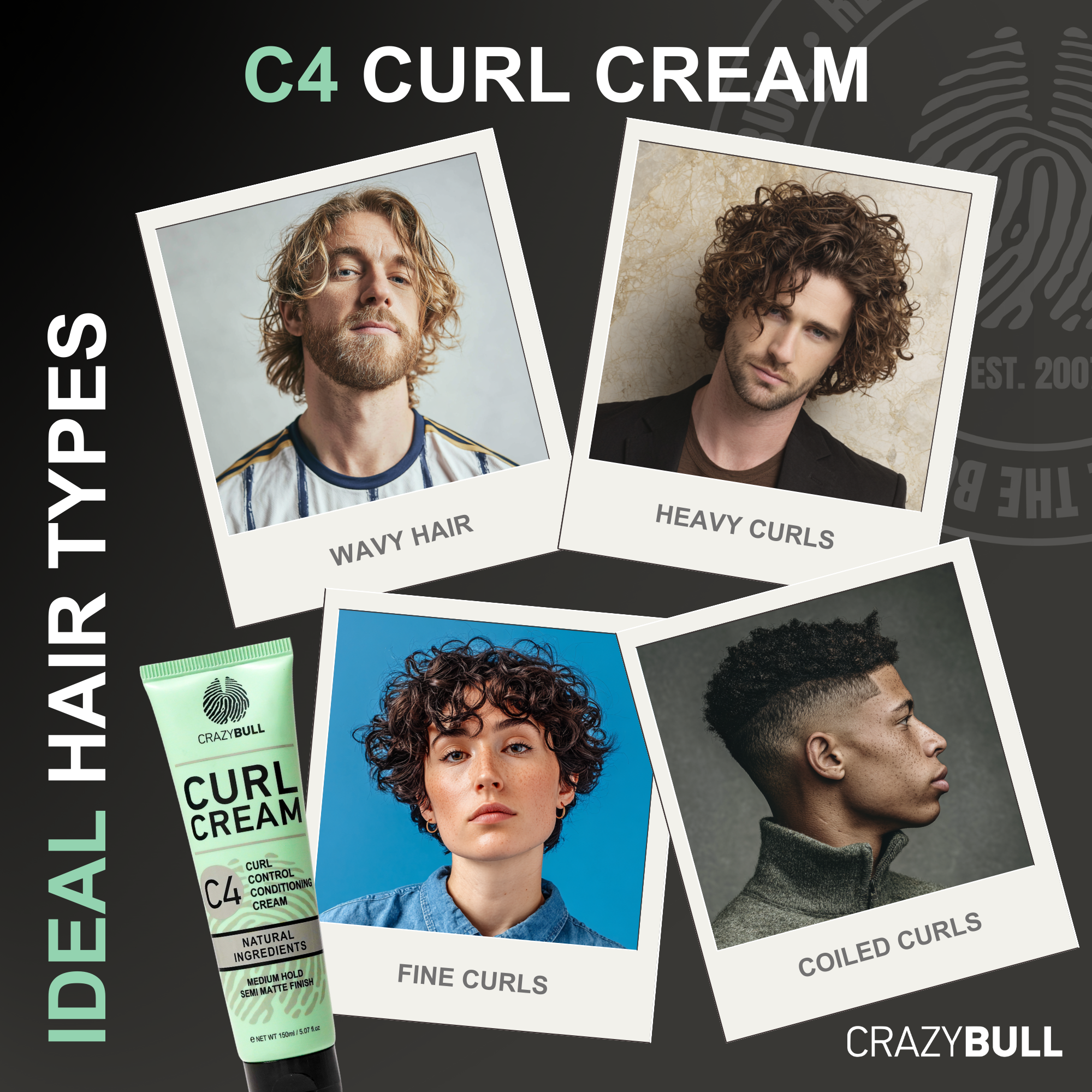CRAZY BULL HAIR PRODUCTS – wholesale Hair styling gel/mousse – Crazy Bull C4 Curl Control Conditioning Cream Define Hydrate6