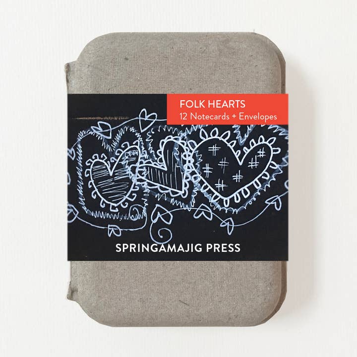 Folk Hearts Mini Notecard Set for wholesale by Springamajig Press