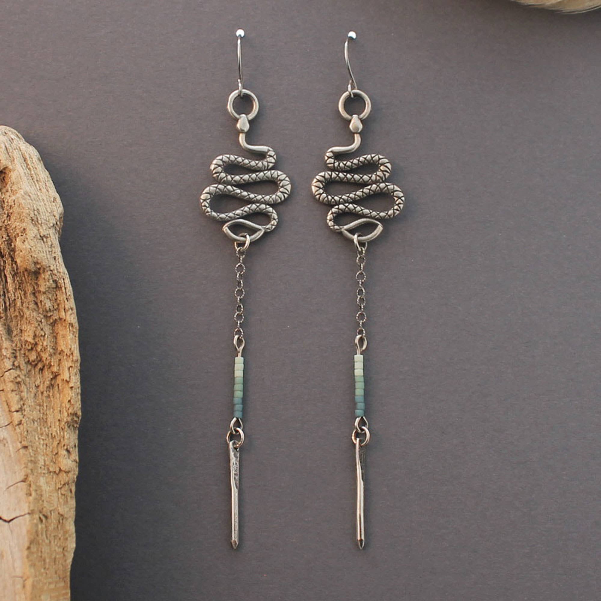 Crow Jane Jewelry - Wholesale Dangle Earrings - Snake Manasa earrings in silver or brass with beads0