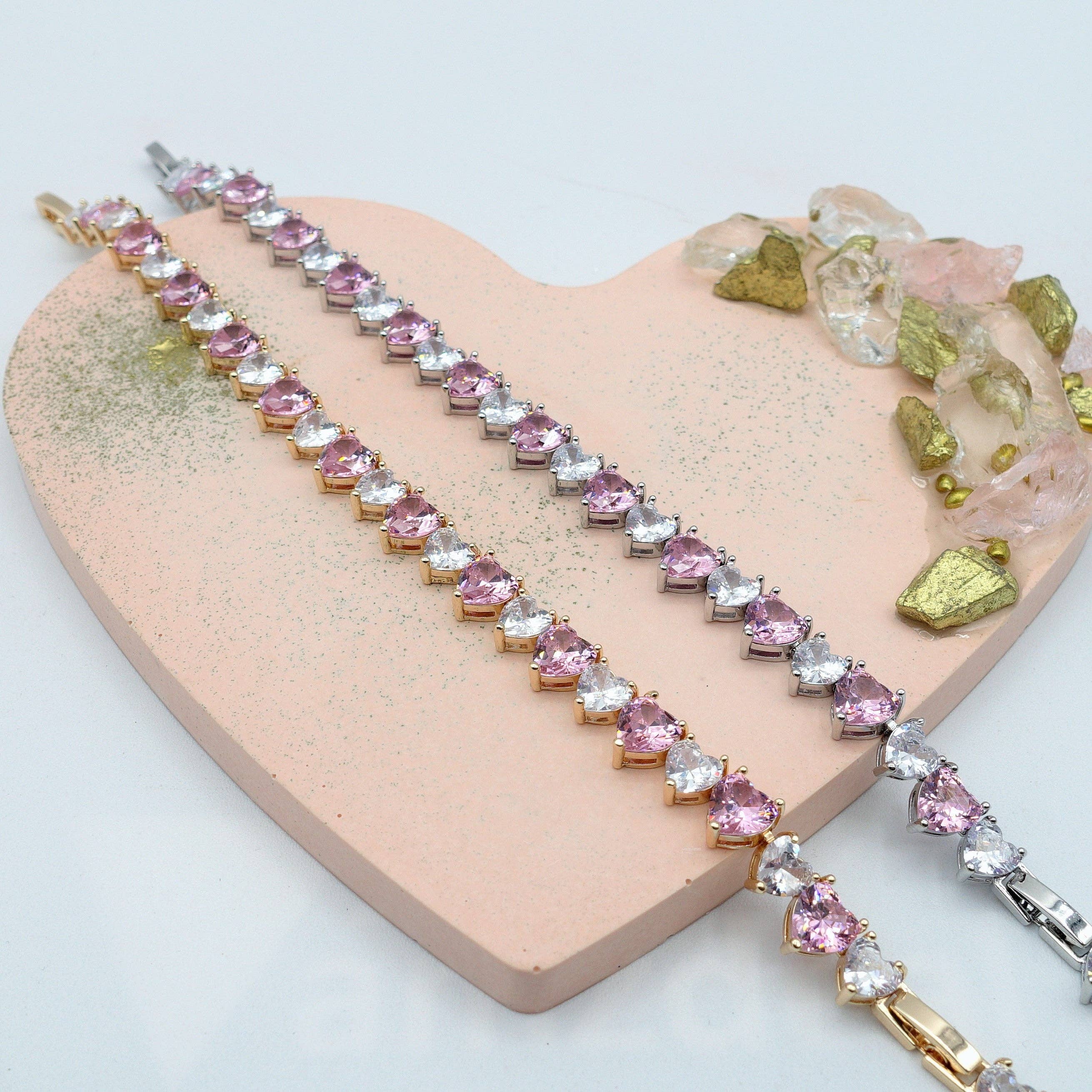 Daemon srls - Vente Bracelet tennis - CHERIE - bracelet tennis avec zircone cubique en forme de cœurs alternés1