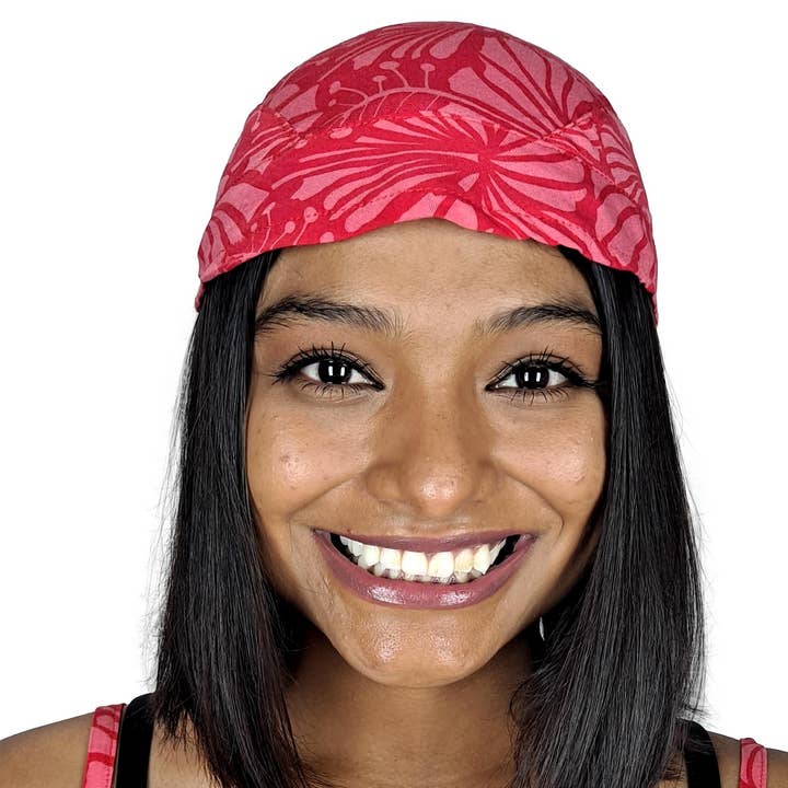 Dorag – Hibisco Rojo y Rosa de Rayón con Coletero a Juego para venta al por mayor de Island Style Clothing Co by Akamai Distribution Ltd