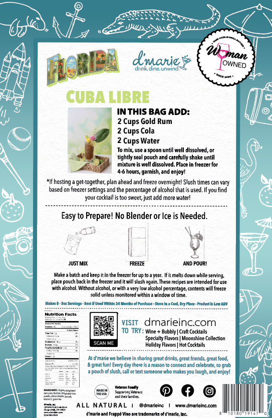 d'marie inc. - Wholesale Cocktail Mix/Syrup - Florida Cuba Libre Cocktail - Ready-To-Freeze Cocktail2
