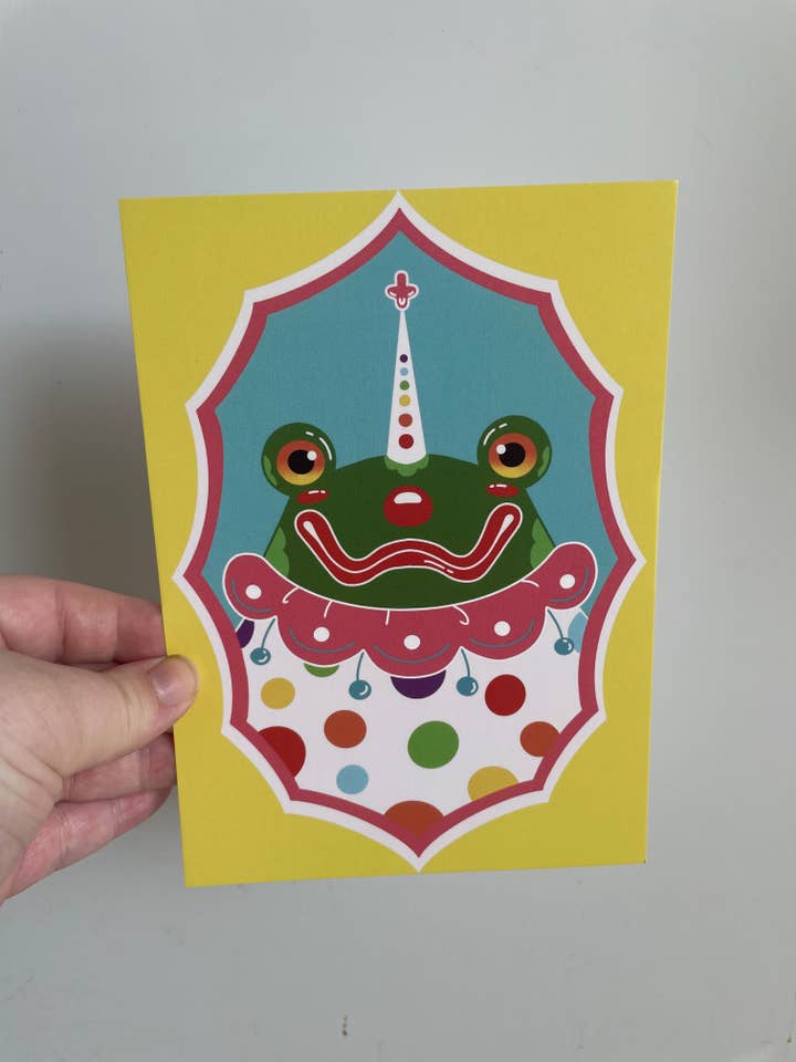 Lámina artística Cherry the Clown Frog, 5 x 7 para venta al por mayor de Oli Jolly Ink