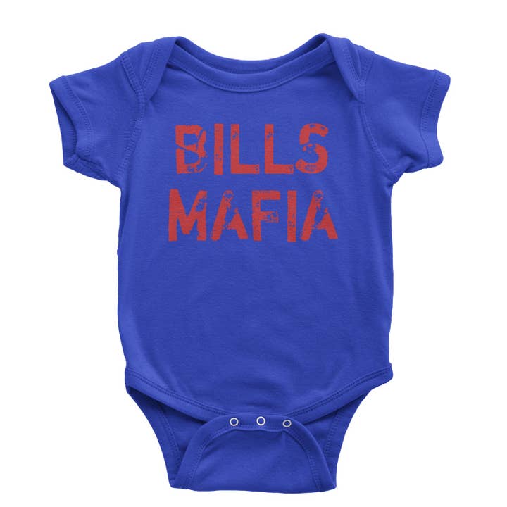 Distressed Bills Mafia Football Infant One-Piece Romper Bodysuit and Toddler T-shirt for wholesale by Expression Tees