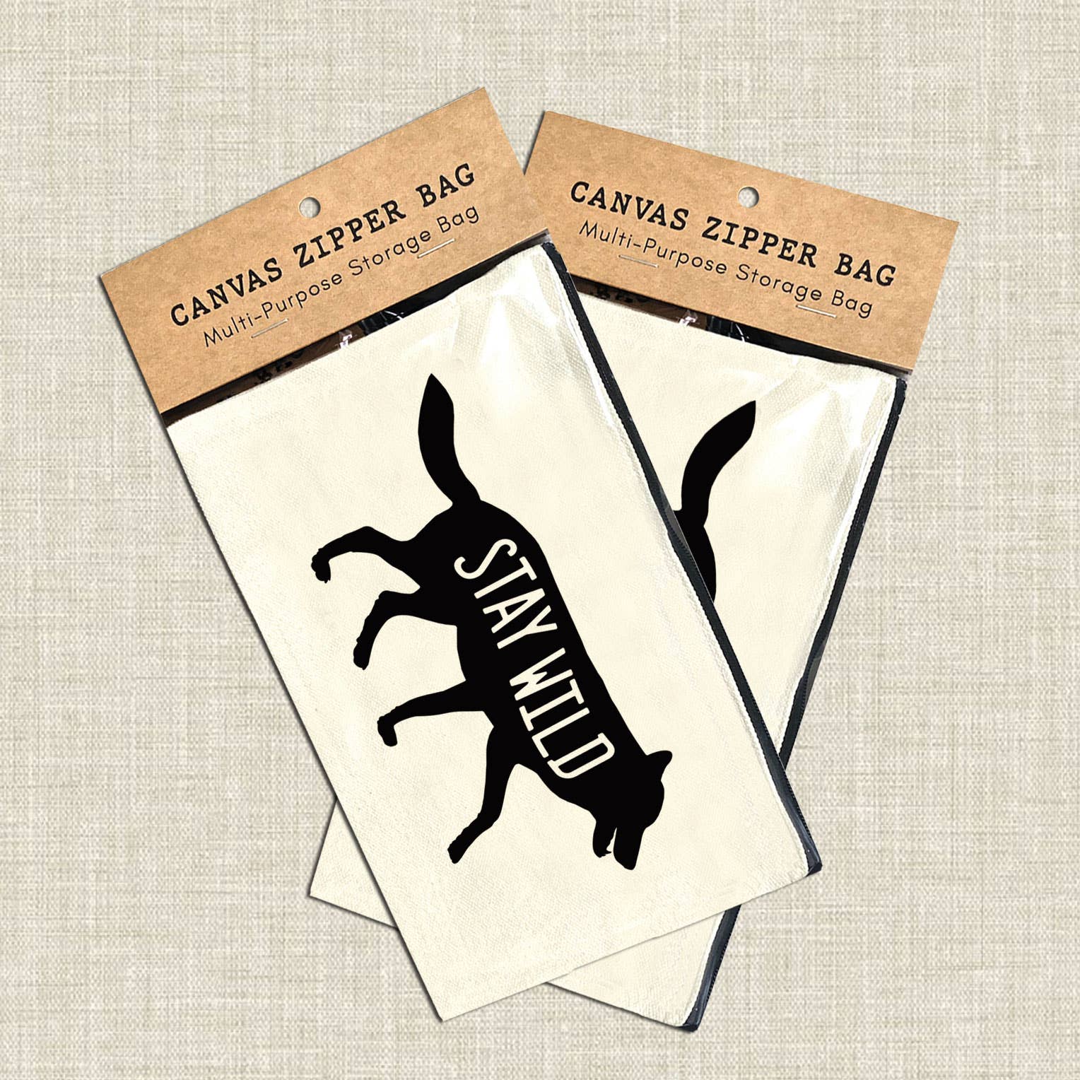 Coastal Creators of Connecticut - Wholesale Pouch - Women's - Stay Wild Wolf Multi-Use Canvas Zipper Travel Pouch1