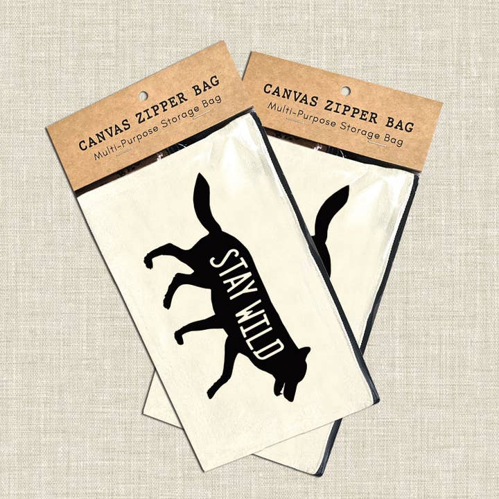 Coastal Creators of Connecticut - Wholesale Pouch - Women's - Stay Wild Wolf Multi-Use Canvas Zipper Travel Pouch1