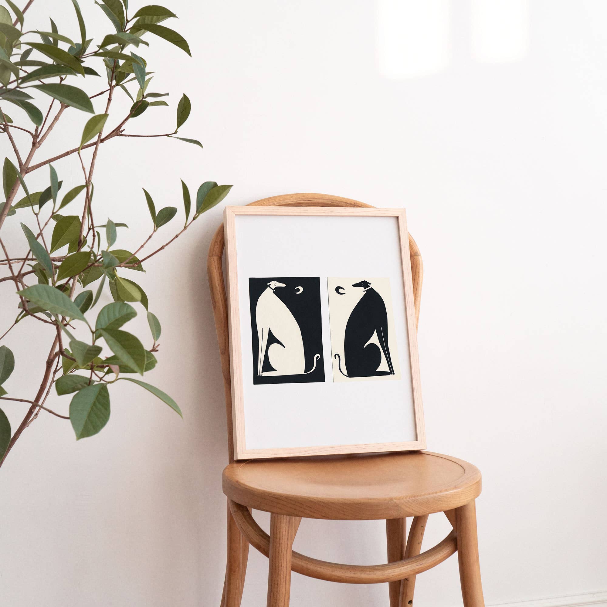 Little Black Cat Illustrated Goods - Wholesale Art Print - Negative / Positive Dogs Art Print | Monochrome | Whippets3