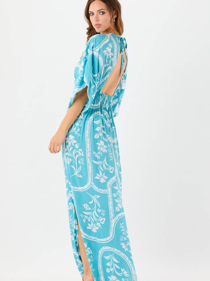 Painted Tiles Aquamarine Levine Maxi Dress for wholesale on Faire