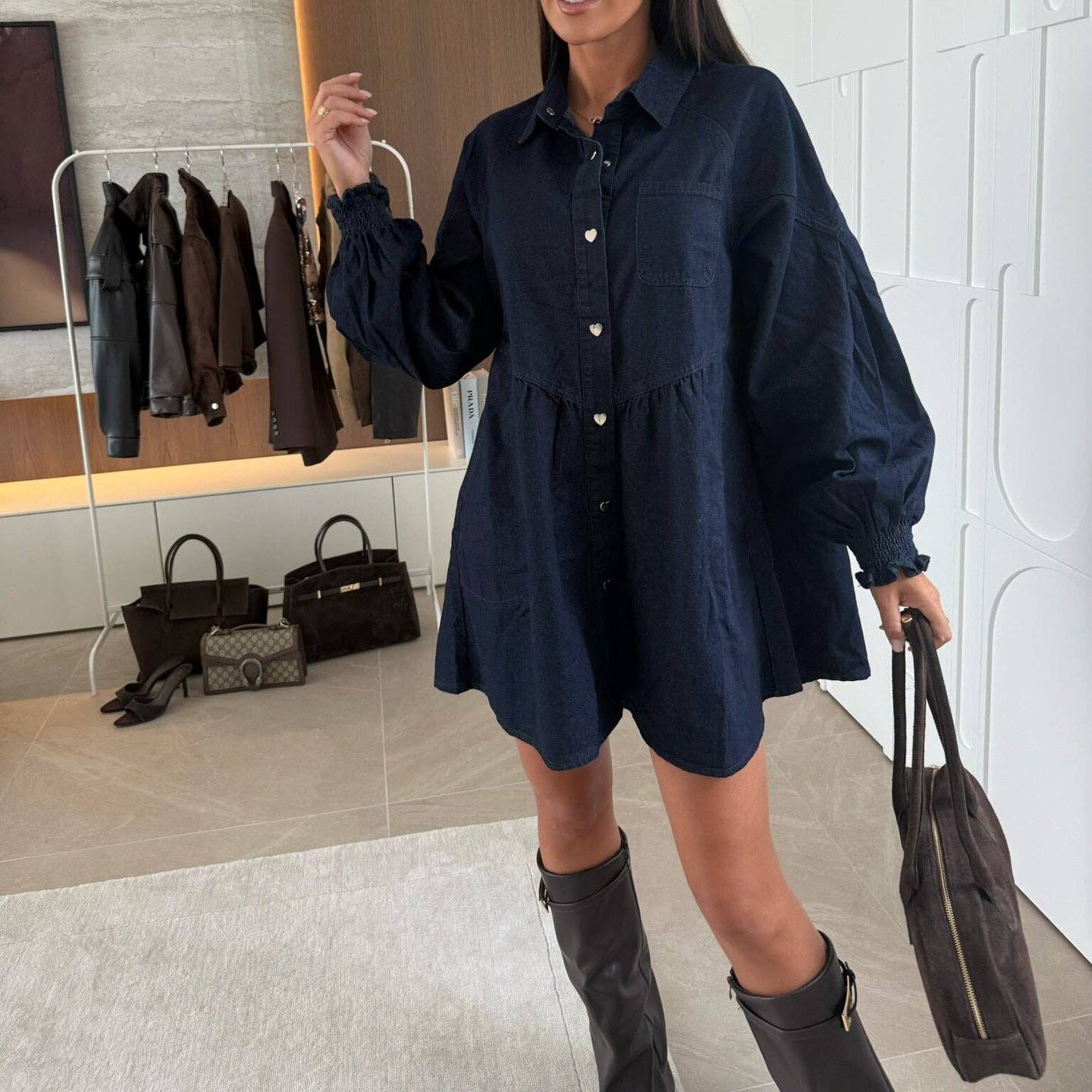 Marayn - Wholesale Dress - Women's - Chic 2025 Western Casual Denim Shirt Dress21