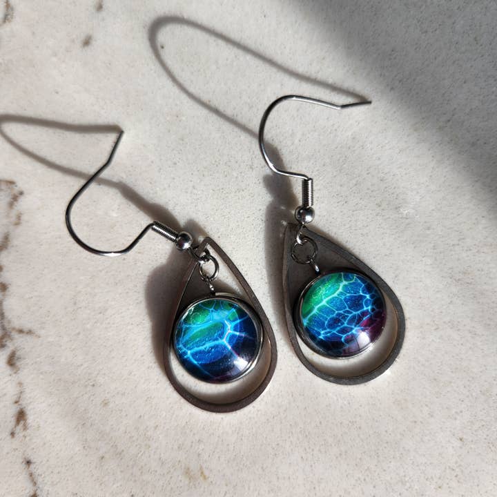 Beach Earrings - Hand Painted Blue Earrings for wholesale by Art by Xizhou Xie