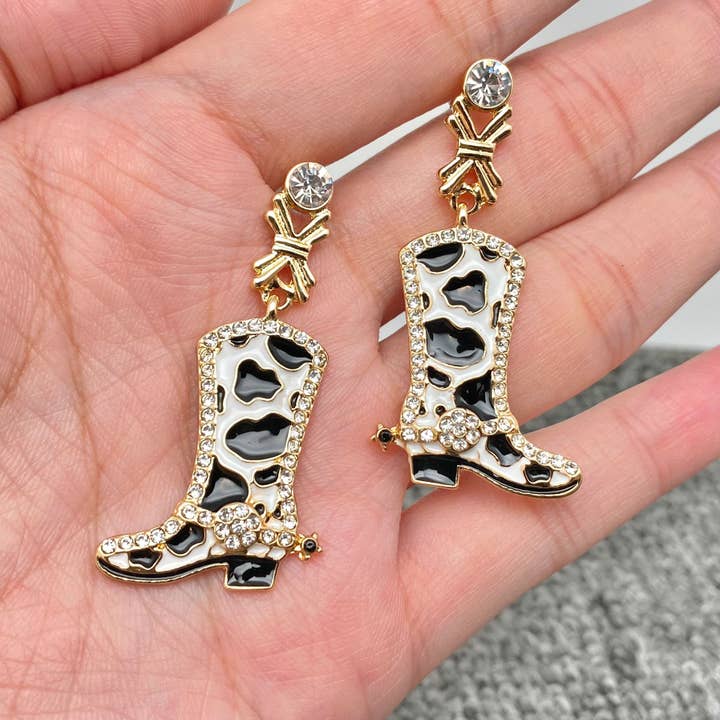 Mio Queena - Wholesale Dangle Earrings - WJ - Western Cowgirl Enamel Rhinestone Boots Post Earrings