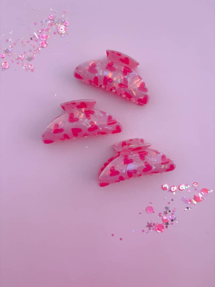 Pink Heart Medium Iridescent Claw Clip for wholesale by Evie Pearl Handmade LLC