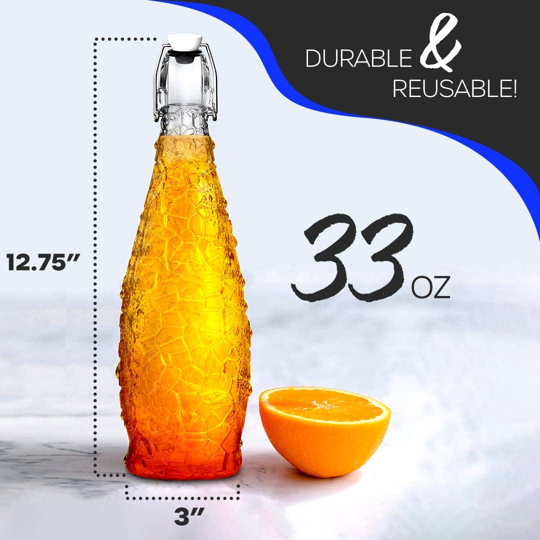 Nevlers – Engroshandel Mælkeflaske/saftflaske – Sæt med 6, 33 oz. svingtopglasflasker | Tekstureret design4