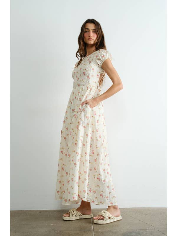 Cream MD2220 Floral Smocked Top Piecing Maxi Dress
for wholesale on Faire4