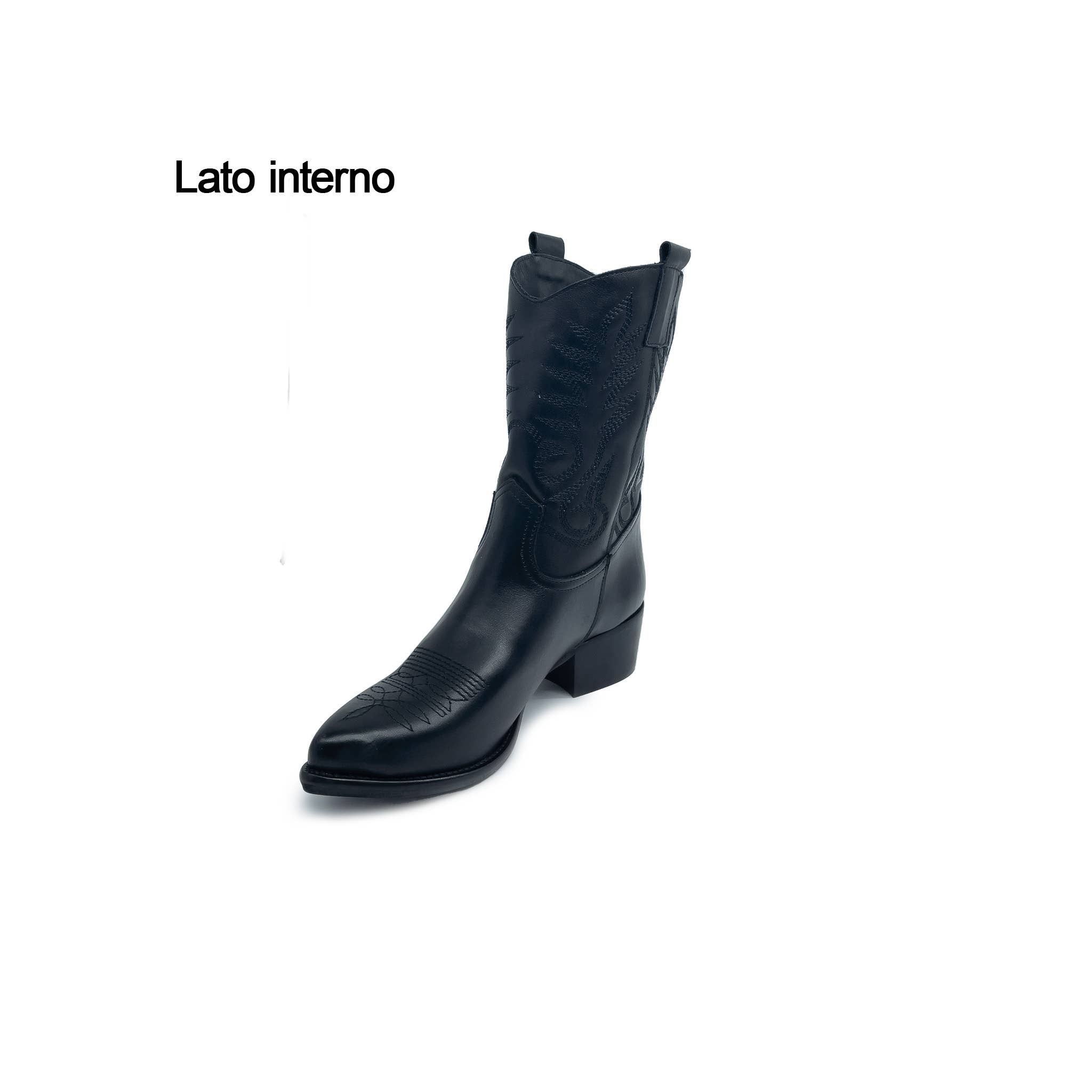 WALKING NOW SRL - Wholesale Booties - Women's - Women's low heel ankle boots in genuine black leather Texan2