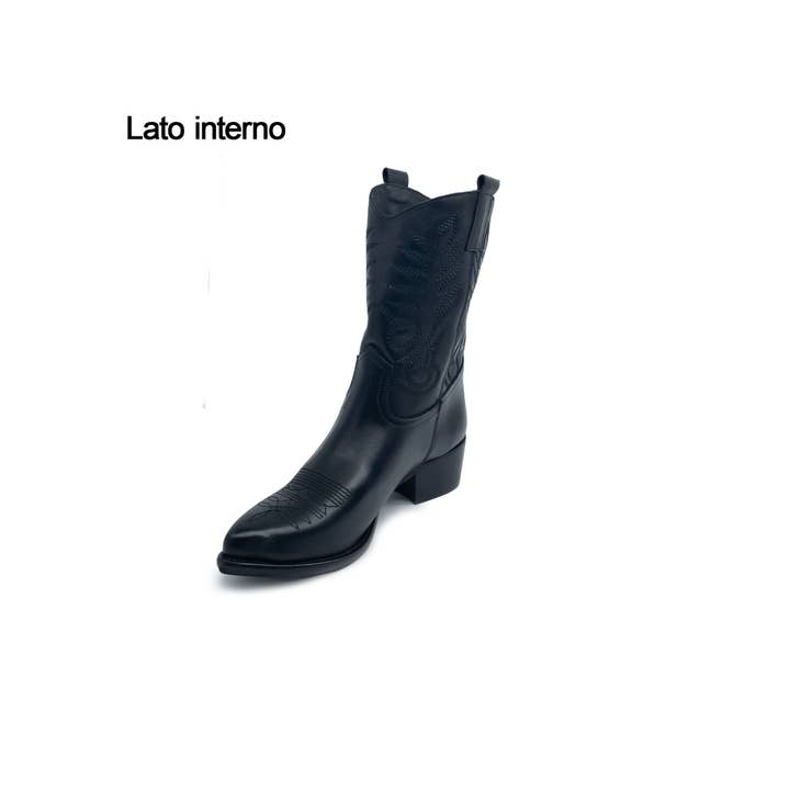 WALKING NOW SRL - Wholesale Booties - Women's - Women's low heel ankle boots in genuine black leather Texan2