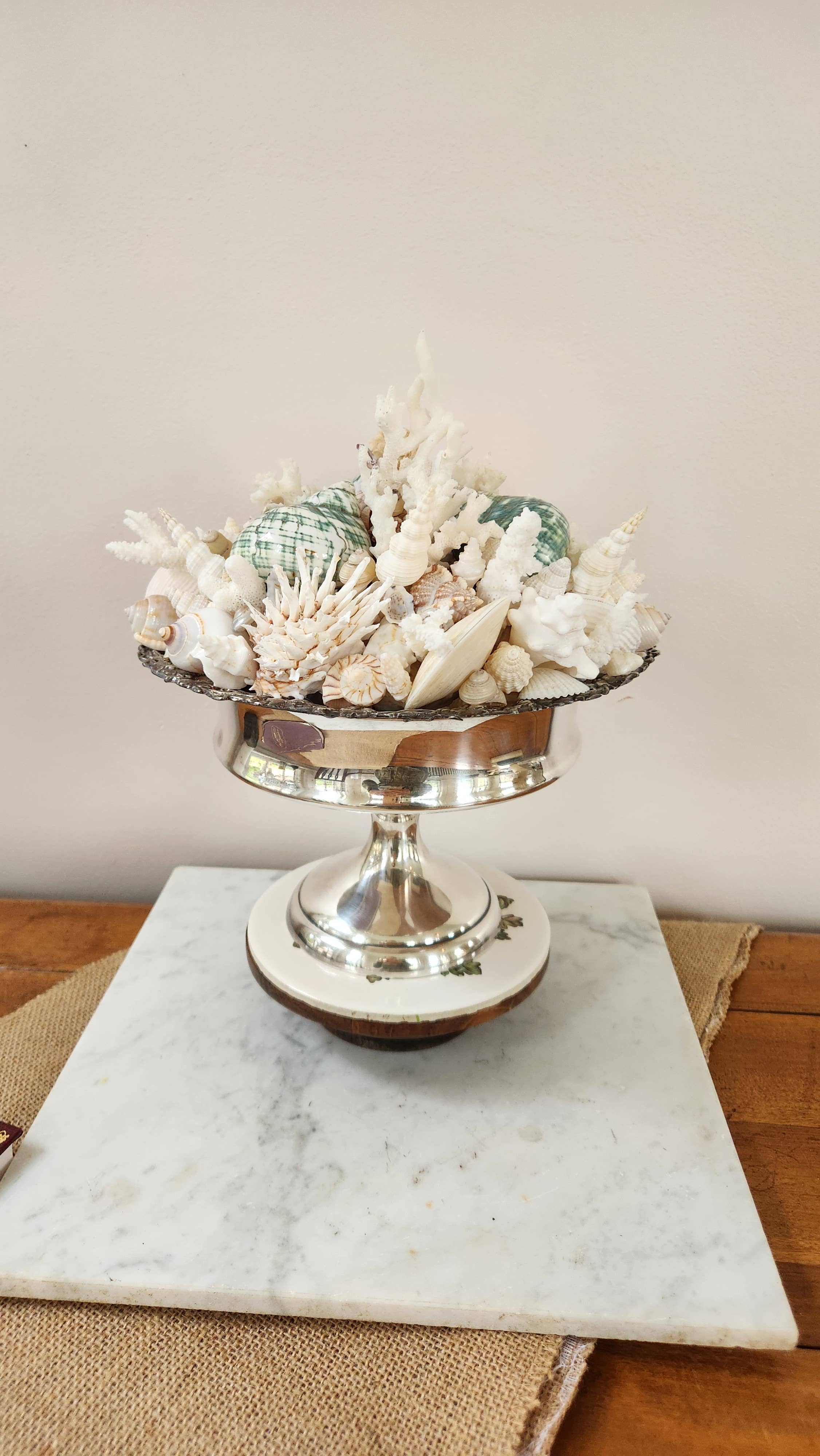 White Tulip Boutique - Wholesale Decorative Tabletop Object - Large Seashell n Coral Centerpiece, Table Top Decor, Topiary8