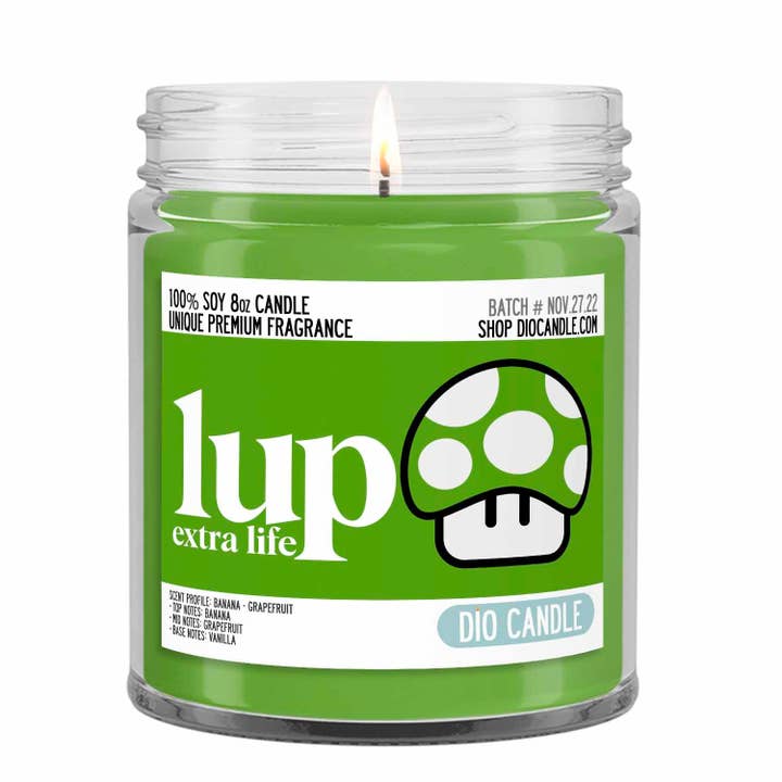 1 Up Extra Life Gaming Candle for wholesale by Dio Candle Company