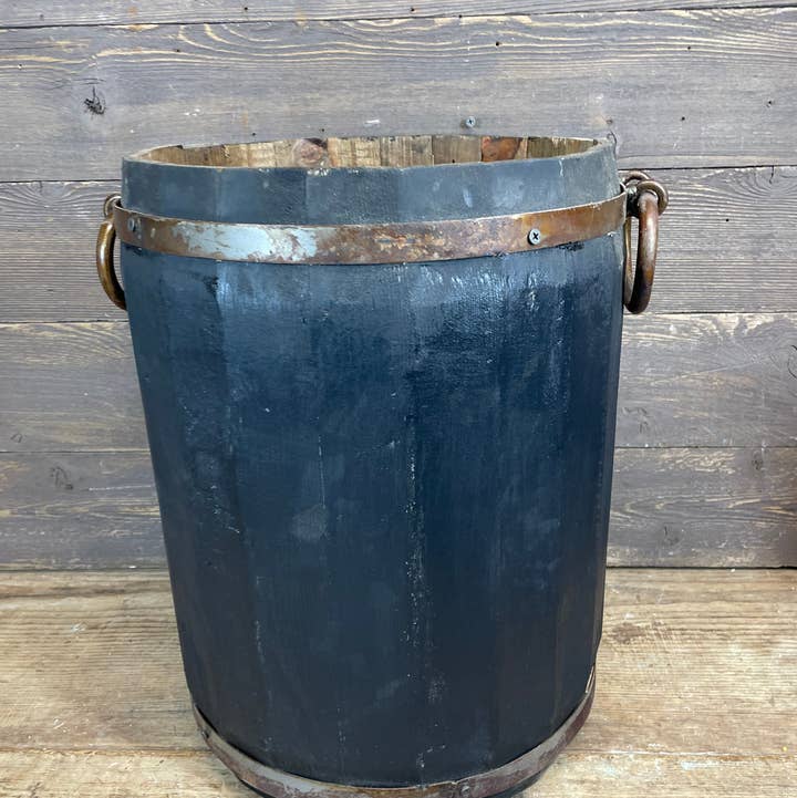 My Amigos Imports - Wholesale Bucket/Pail - Rustic Trim Bucket-Wooden-Handmade-3 Sizes-Black Tone0