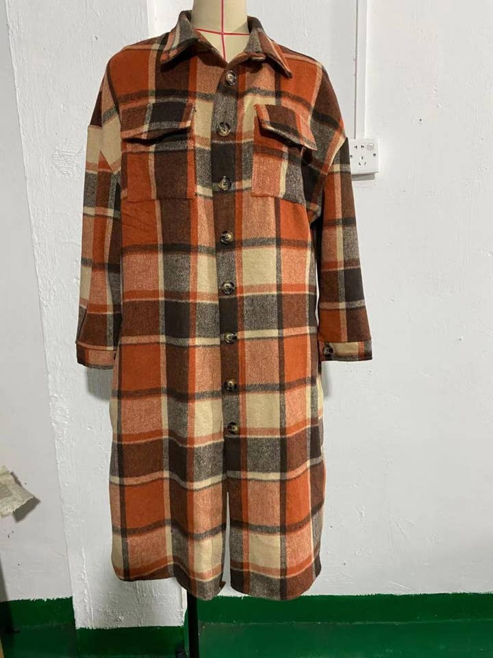 Rosa Clothing - Wholesale Jacket - Women's - Plaid Button down long jacket