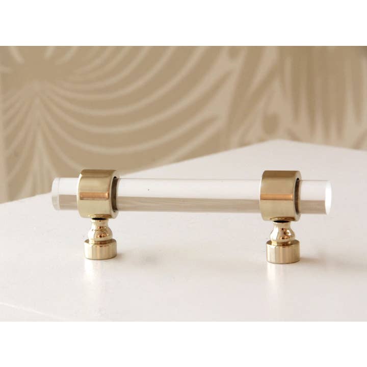 LuxHoldups - Wholesale Knob/Pull - Slim Lucite and Brass Cabinet Handles with Crown Base