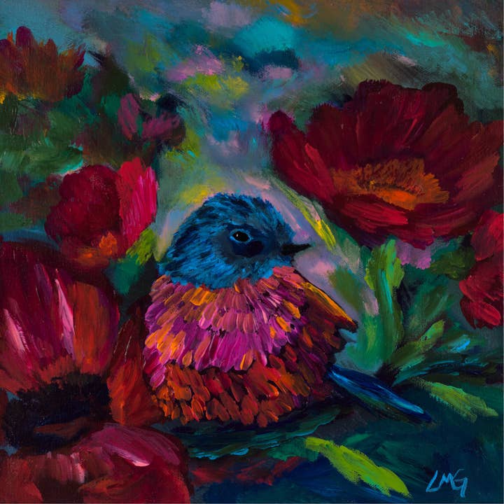 Chubby Little Bird — Bird Art Print, Moody Floral for wholesale by L Marie Art