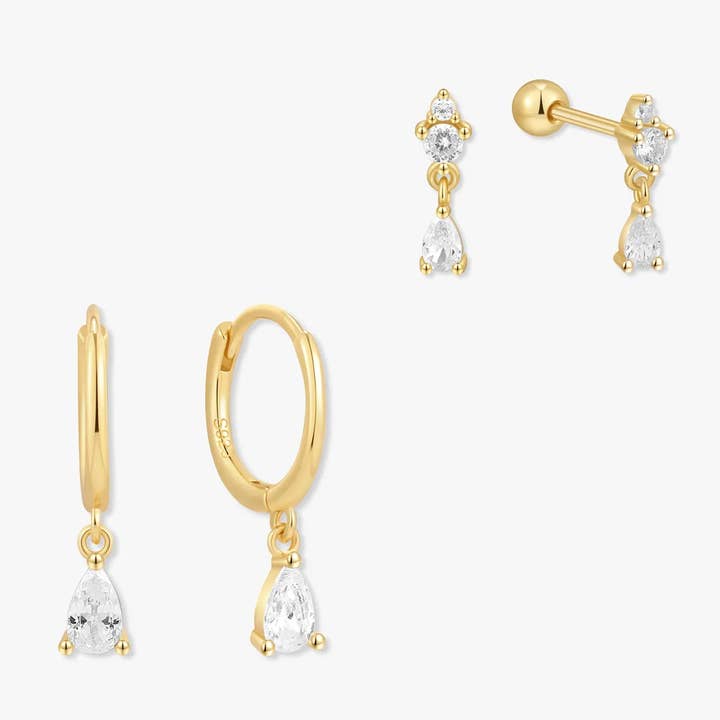 Teardrop Dangle Earring Duo Set in Gold for wholesale by LEA Jewels