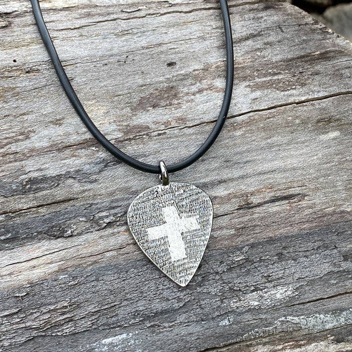 Forgiven Jewelry – wholesale Pendant/charm necklace – Cross Gunmetal Guitar Pick Necklace1