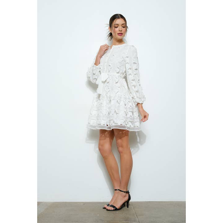 INA - Wholesale Dress - Women's - Embroidered Lace Puff Sleeve Mini Dress