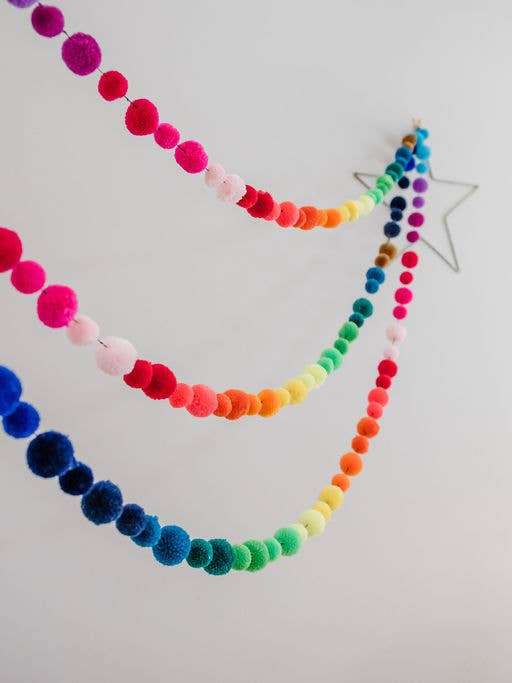 Rainbow Pom Pom Garland for wholesale by PomPom Galore