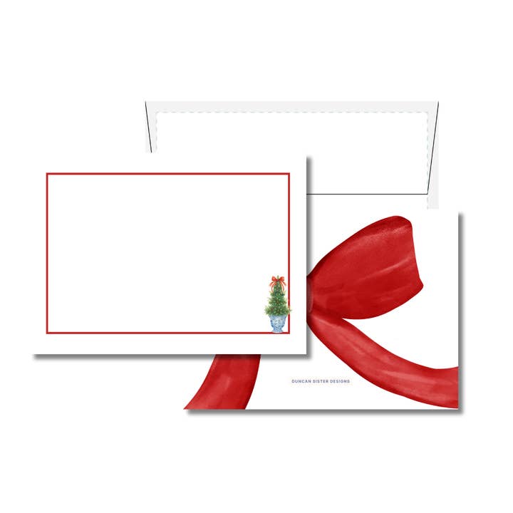 Duncan Sister Designs - Wholesale Stationery/Notecard Set - Chinoiserie Christmas and Bow Notecard – Set of 8, USA Made