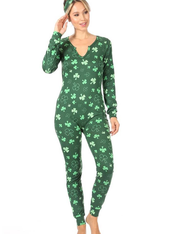 Kvinders Fleece Foret Knap Op Onesie Jumpsuit Pyjamas for engroshandel hos REDFINCH APPAREL INC