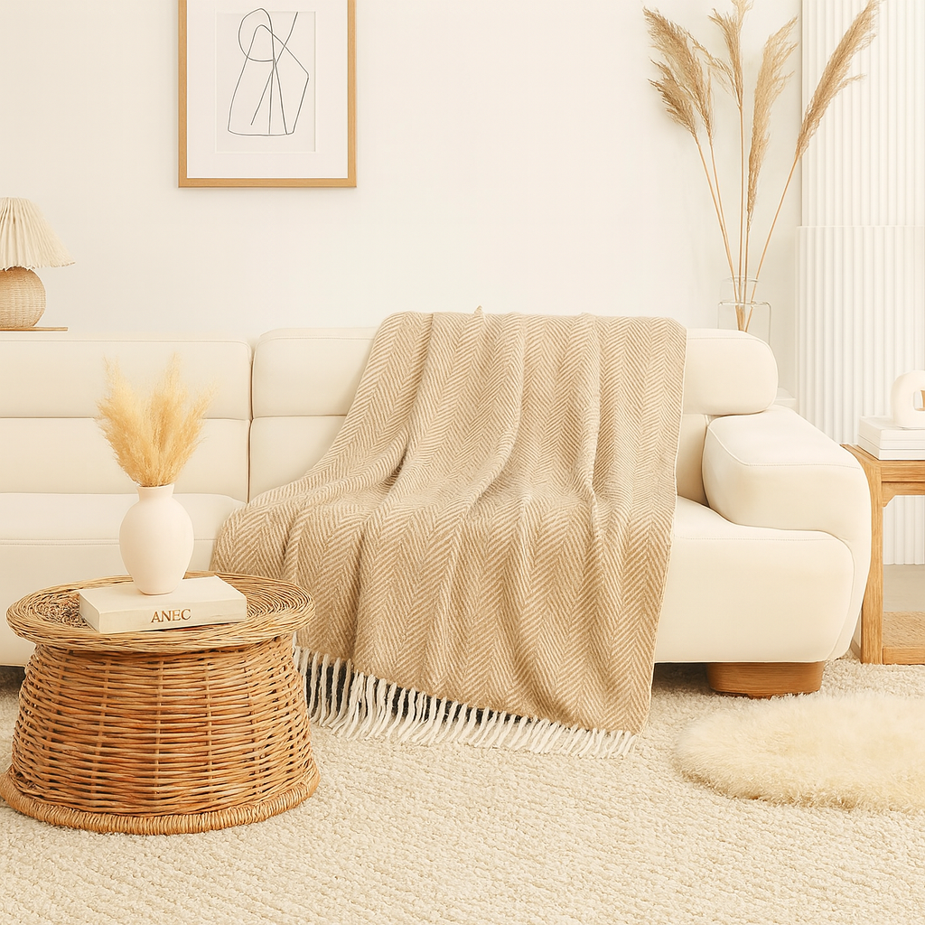 Fennco Styles - Wholesale Throw Blanket - Camel Herringbone Fringed 50x60 Inch Throw Blanket4