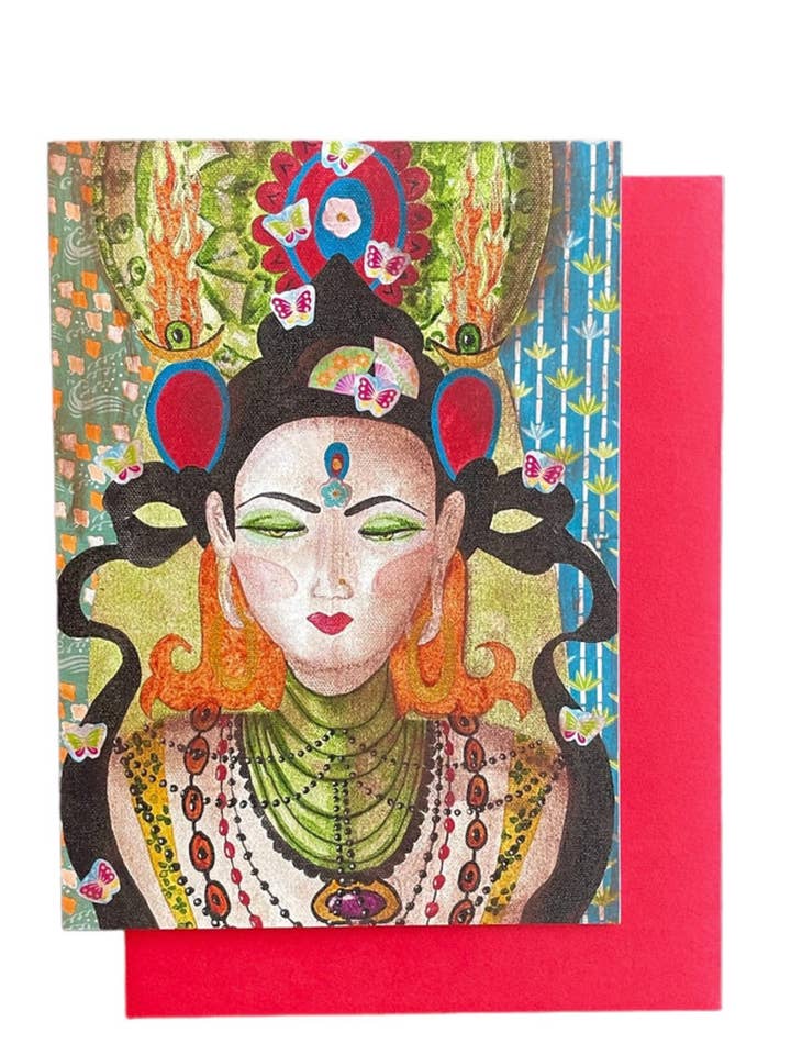 Biglietto di Auguri della Dea Regina delle Farfalle Artista Mistico Realizzato per la vendita all'ingrosso da parte di Art by Diana Comstock