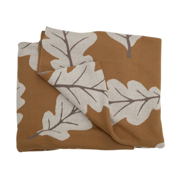 Strikket tæppe med bladdesign for engroshandel hos Casa Mia