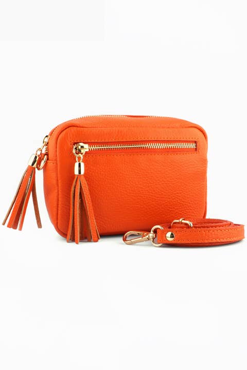 Sarta Pelle - Wholesale Crossbody Bag - Women's - Fleur Italian Leather Small Crossbody Bag - Orange, Pebbled