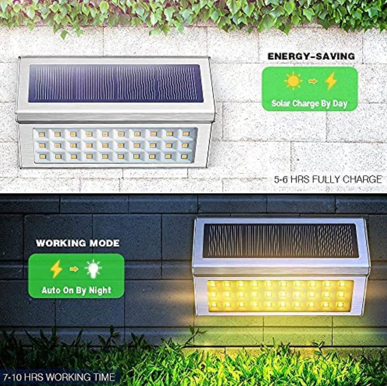 OutdoorSolarOutlet - Wholesale Outdoor/Lawn Light - 30 LED Solar Step Lights Outdoor【6 Pack-Warm White】Stainless Steel Bright Solar Deck And Stairs Lights3