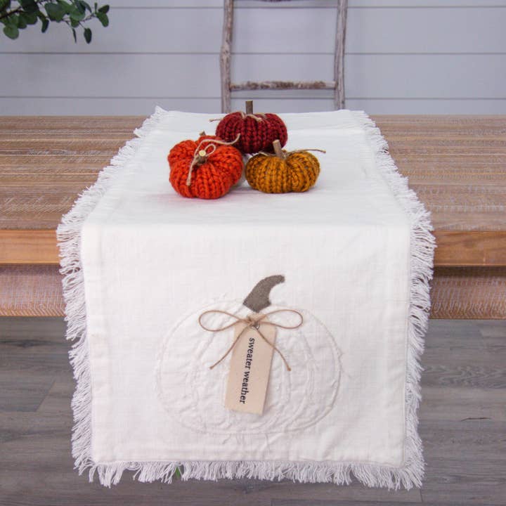 Table Runner - Raggedy Pumpkins With Fabric Tag (PC) for wholesale by Audrey's Home & Gift