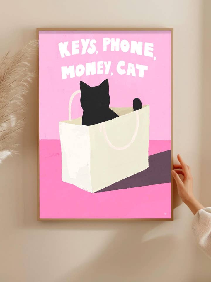 Keys And Cat Art Print: Funny Wall Decor (Unframed) for wholesale by The Paper Tail