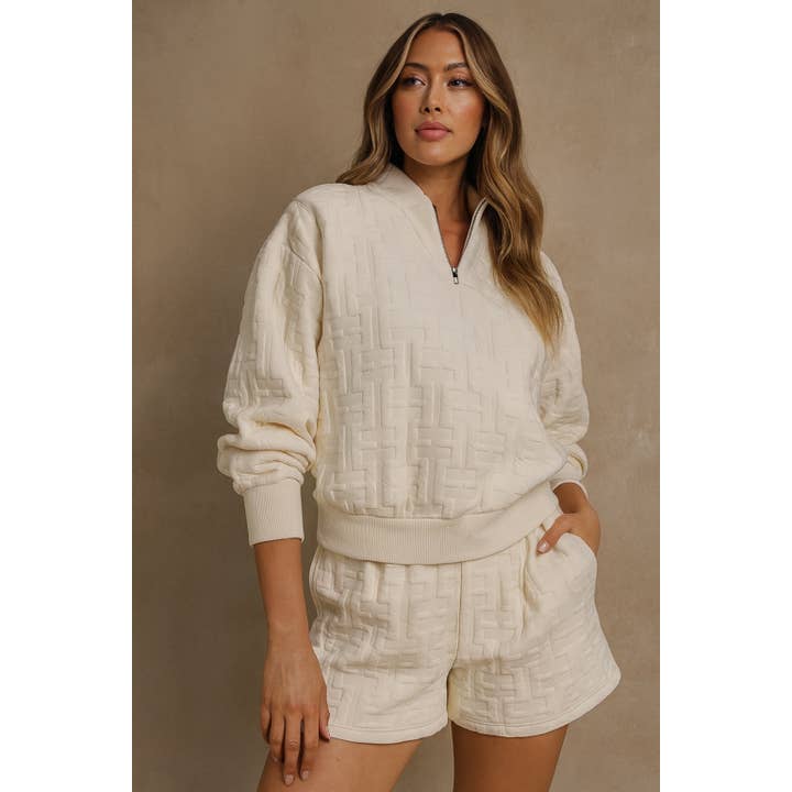 Mulla - Wholesale Top & Short Set (NOT Loungewear) - Women's - Textured Beige Lounge Set