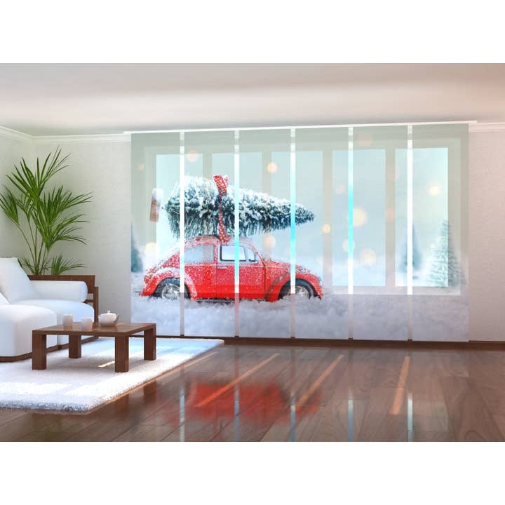 Set of 6 Red Machine Panel Curtains and Christmas Tree for wholesale by IlyDecor